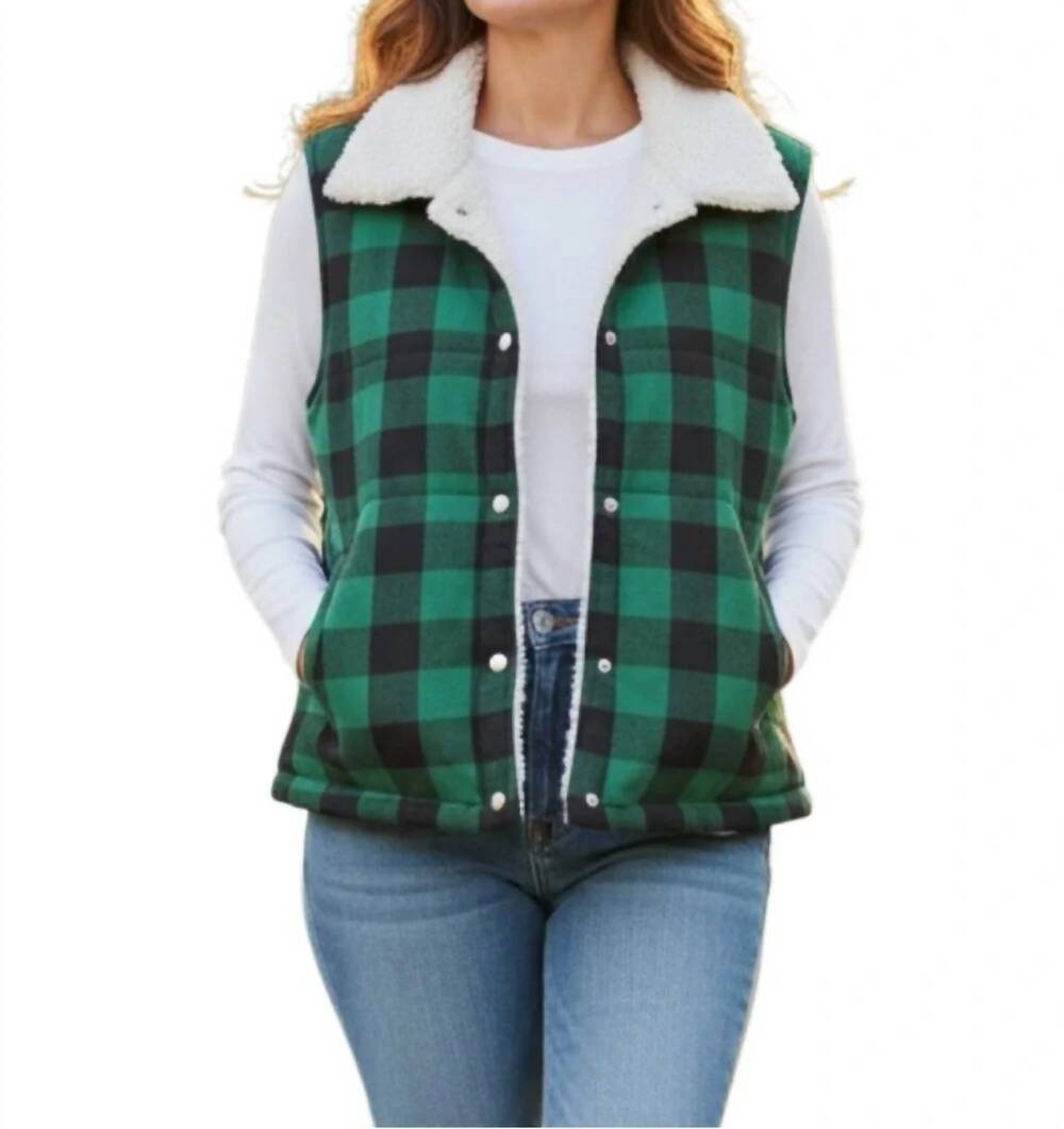 NEW RISEN holly plaid vest in green black